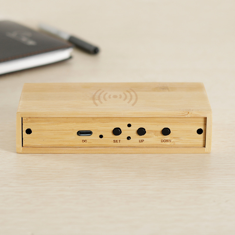 Bamboo スマート LED 目覚まし時計 温度表示 ワイヤレス充電器 